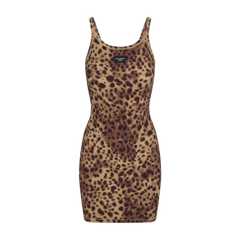 Skims x Dolce&Gabbana Cotton Rib Scoop Tank Mini Dress XL Leopard
